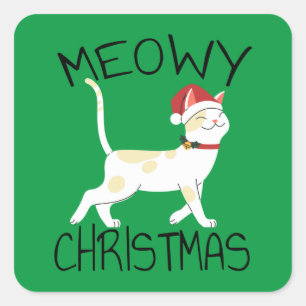 Pegatina Cuadrada Navidades Meowy - Navidades divertidos