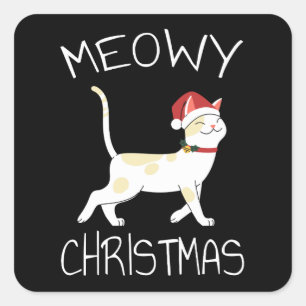 Pegatina Cuadrada Navidades Meowy - Navidades divertidos 2022