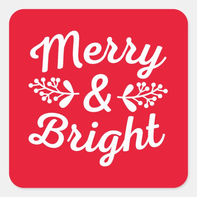 Pegatina Cuadrada Navidades Merry y Bright (Anverso)