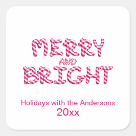 Pegatina Cuadrada Navidades merry y brillantes Candy Cane Red