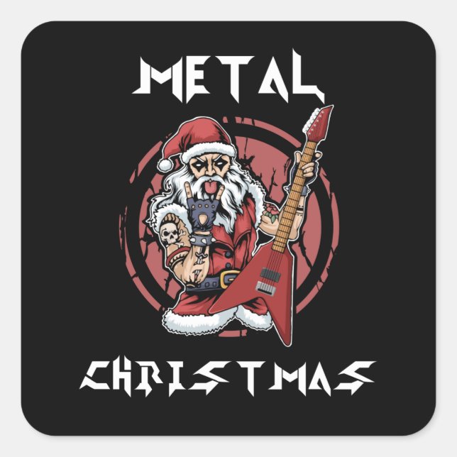 Pegatina Cuadrada Navidades Metalizado pesados Santa Rock Horns Meta (Anverso)