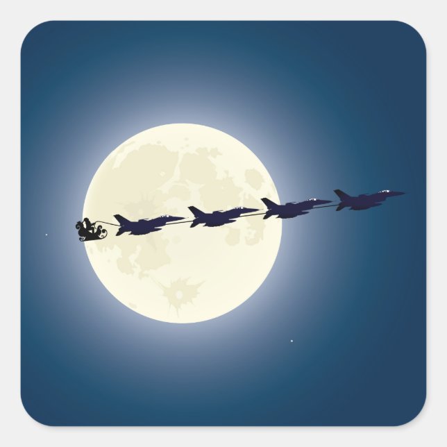 Pegatina Cuadrada Navidades militares de Santa W/ F-16 (Anverso)
