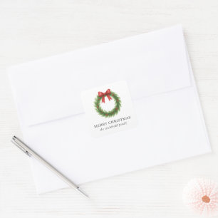 Pegatina Cuadrada Navidades modernos de acuarela Wreath