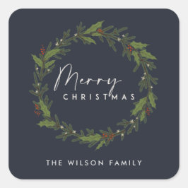 PEGATINA CUADRADA NAVIDADES MODERNOS DE NAVY ELEGANT HOLLY BERRY WRE