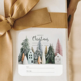 Pegatina Cuadrada Navidades modernos, pueblo de nieve de invierno