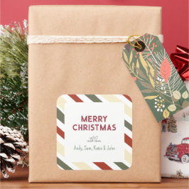 Pegatina Cuadrada Navidades modernos simples Stripes Regalo familiar