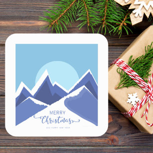 Pegatina Cuadrada Navidades modernos y elegantes azules y blancos
