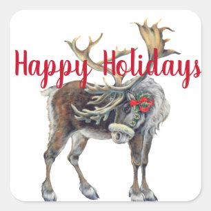 Pegatina Cuadrada Navidades Moose con saludo de Personalizable