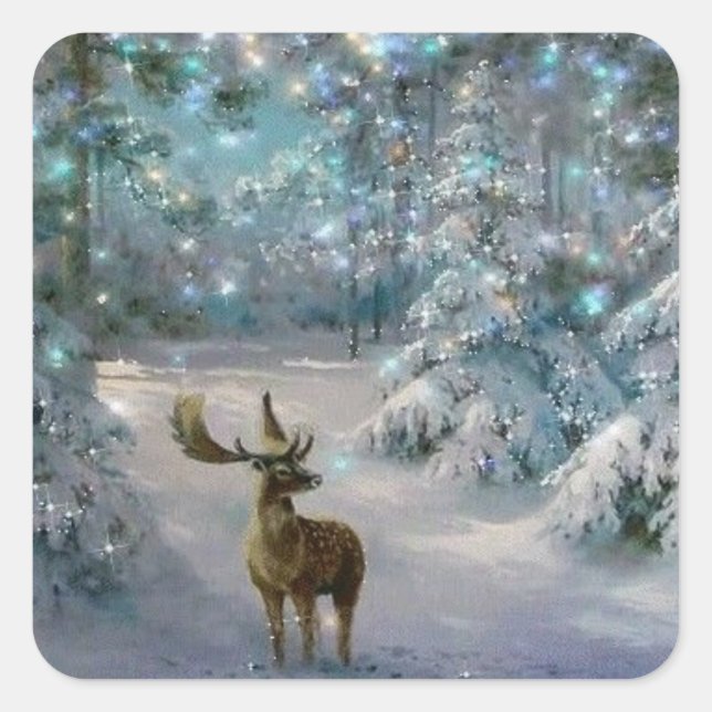 Pegatina Cuadrada Navidades Moose In Snow (Anverso)