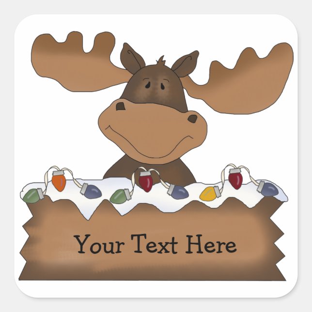 Pegatina Cuadrada Navidades Moose (personalizable) (Anverso)