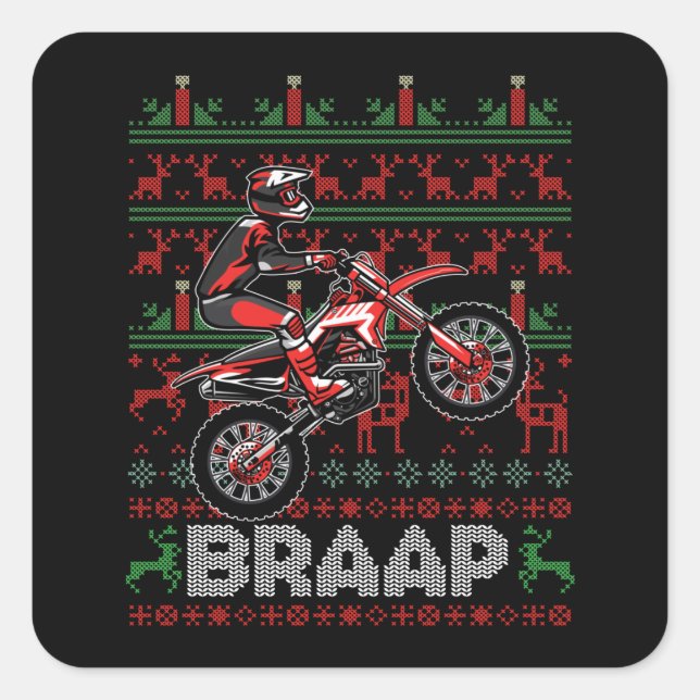 Pegatina Cuadrada Navidades Motocross Braap Dirt Bike (Anverso)