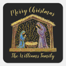 Navidades Natividad Manger Gold Black Family Name