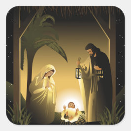 Pegatina Cuadrada Navidades Natividad María, José y Niño Jesús