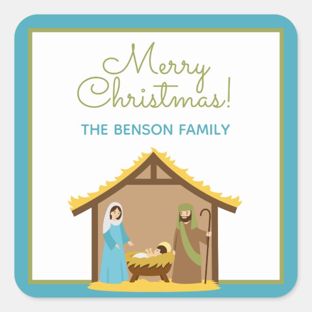 Pegatina Cuadrada Navidades Natividad Pegatinas de regalo personaliz (Anverso)