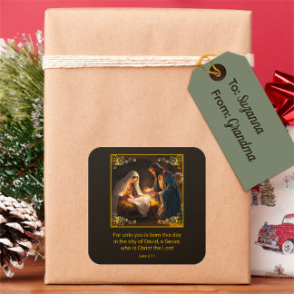 Pegatina Cuadrada Navidades Natividad Sagrada Familia Religiosa