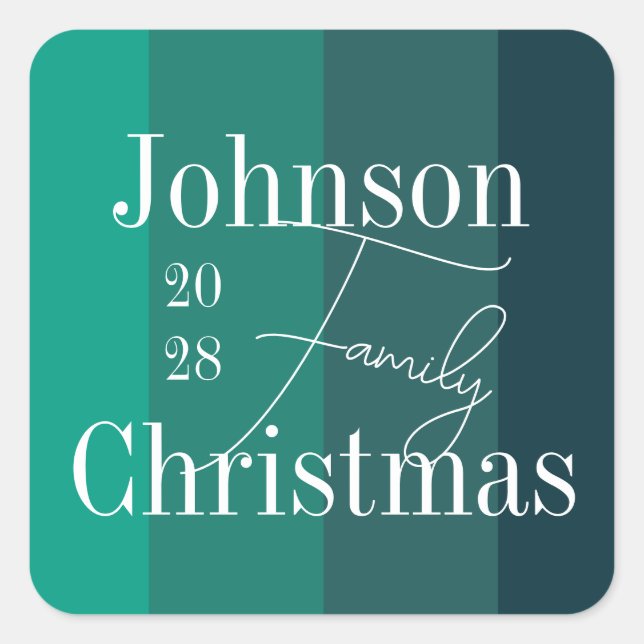Pegatina Cuadrada Navidades Navidades familiares verdes personalizad (Anverso)