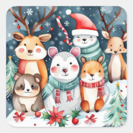 Pegatina Cuadrada Navidades Navidades temáticos lindos animales
