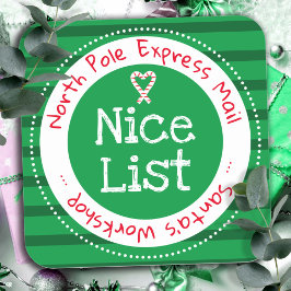 Pegatina Cuadrada Navidades Nice List North Pole Mail