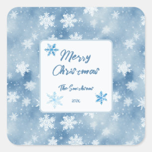 Pegatina Cuadrada Navidades Nieves con cielo azul claro