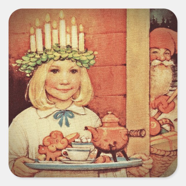 Pegatina Cuadrada Navidades Nisse y Lucia Day Karin (Anverso)