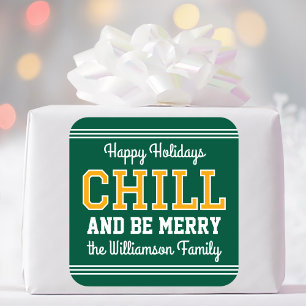 Pegatina Cuadrada Navidades Nombre de familia Tipografía Amarillo ve