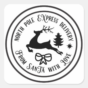 Pegatina Cuadrada Navidades North Pole Express Delivery Reindeer