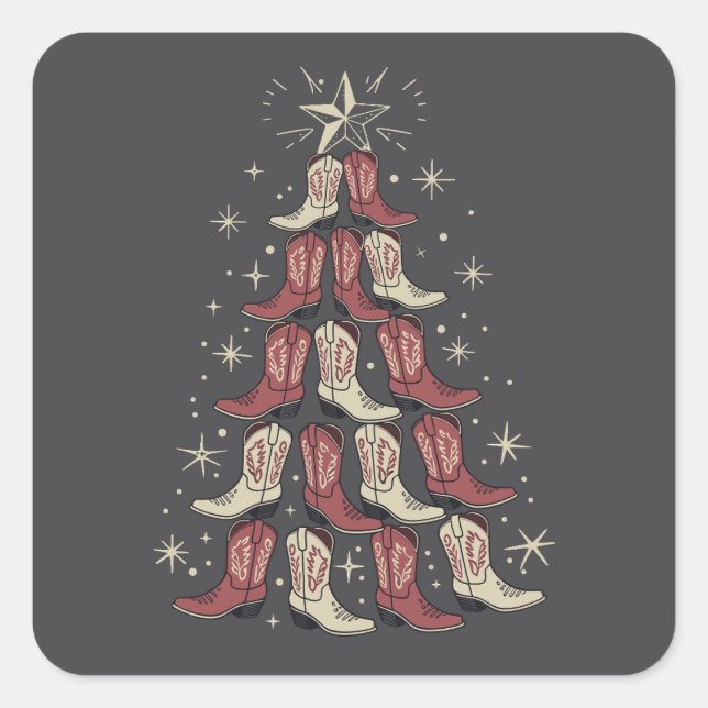 Pegatina Cuadrada Navidades occidentales: Bots de Cowboy Boot Tree C (Anverso)