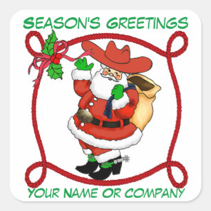 Pegatina Cuadrada Navidades occidentales Cowboy Santa Personalizable