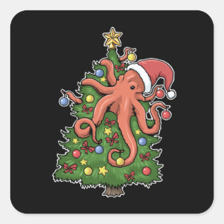 Pegatina Cuadrada Navidades Octopus Kraken Squid Regalo Árbol de Nav