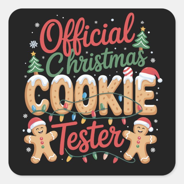 Pegatina Cuadrada Navidades oficiales Cookie Tester Crew Baking Xmas (Anverso)