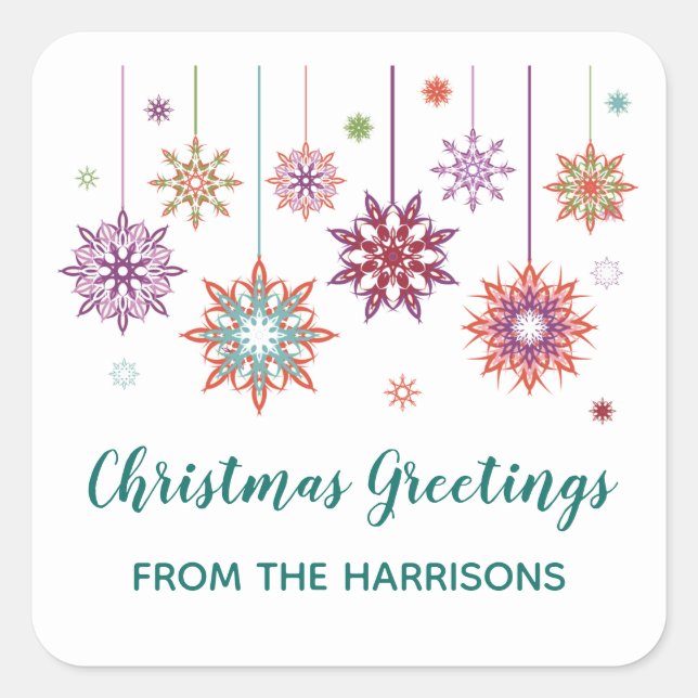 Pegatina Cuadrada Navidades Ornamentos de copo de nieve Diseño Etiqu (Anverso)