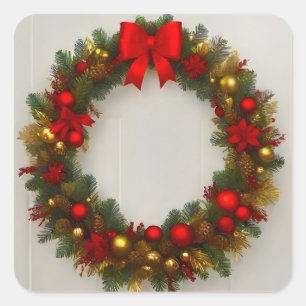 Pegatina Cuadrada Navidades ornamentos de corona