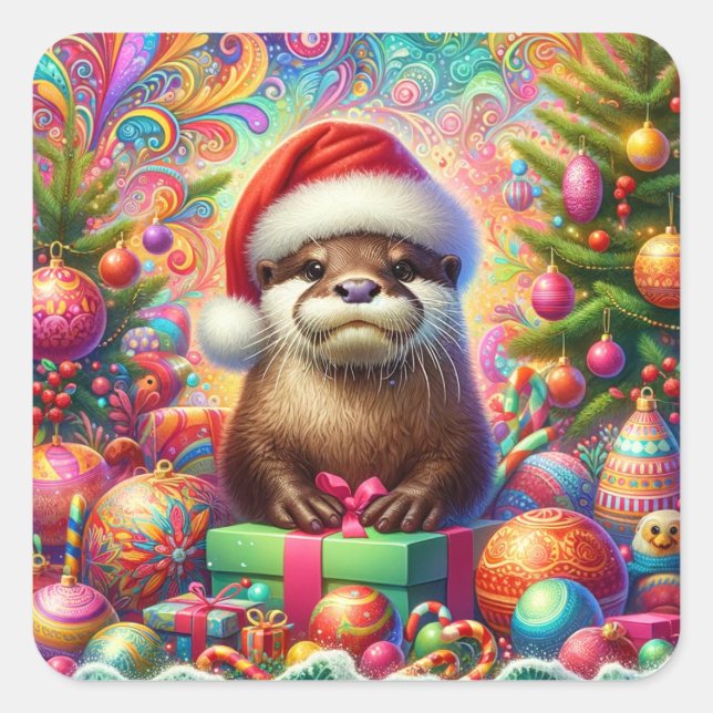 Pegatina Cuadrada Navidades Otter (Anverso)