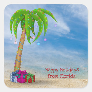 Pegatina Cuadrada Navidades Palm Tree con regalos