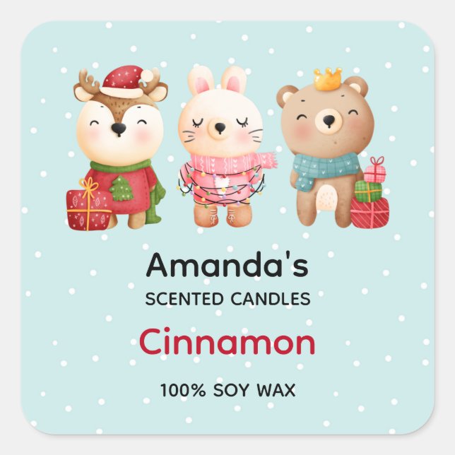 Pegatina Cuadrada Navidades Pals - Velas de reno, oso y conejo (Anverso)