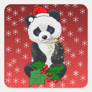 Pegatina Cuadrada Navidades Panda