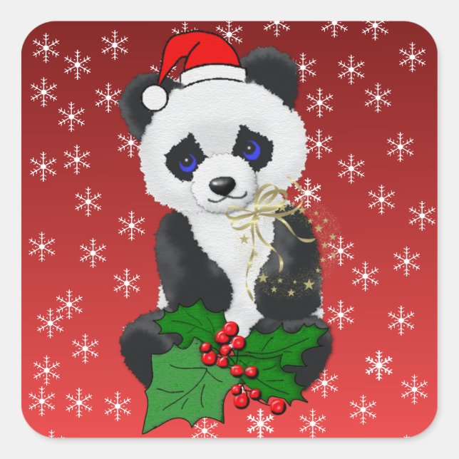 Pegatina Cuadrada Navidades Panda (Anverso)