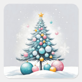 Pegatina Cuadrada Navidades Pastel | Ornamentos rosa azul sobredimen