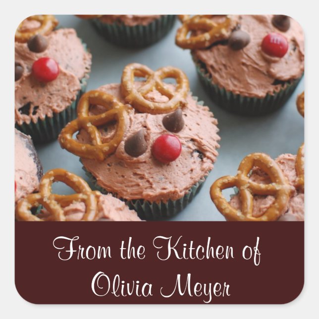 Pegatina Cuadrada Navidades Pasteles de renos Pegatinas de vacacione (Anverso)