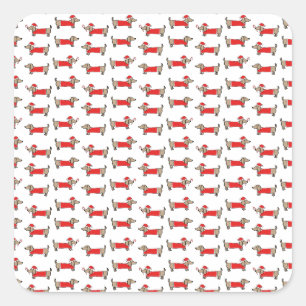 Pegatina Cuadrada Navidades patrón dachshund
