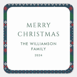 Pegatina Cuadrada Navidades Patrón de punto Familia Nórdica festiva