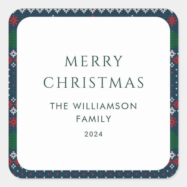 Pegatina Cuadrada Navidades Patrón de punto Familia Nórdica festiva (Anverso)