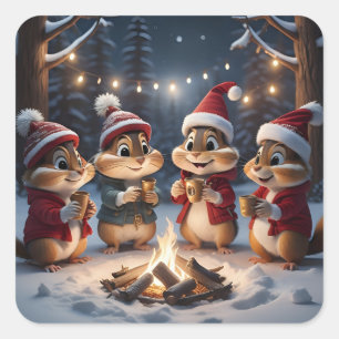 Pegatina Cuadrada Navidades Pegatinas de Chipmunks