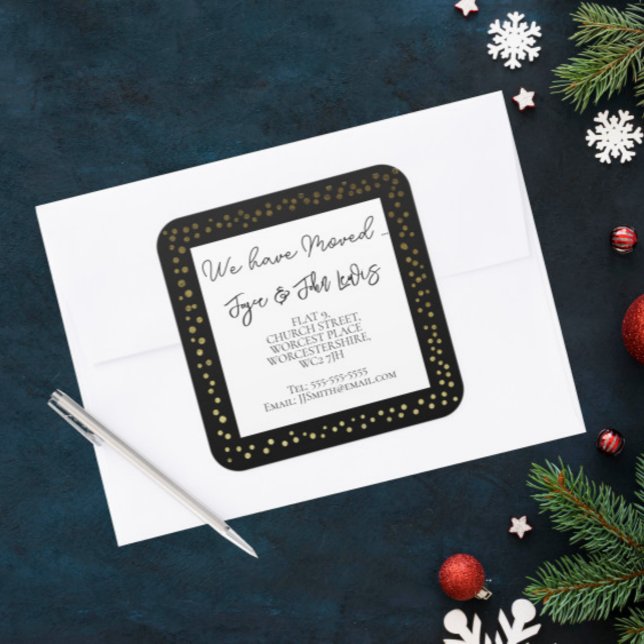 Pegatina Cuadrada navidades Pegatinas de direcciones en negro y oro (Subido por el creador)