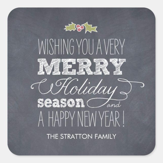 Pegatina Cuadrada Navidades/Pegatinas de vacaciones con elegante eti (Anverso)