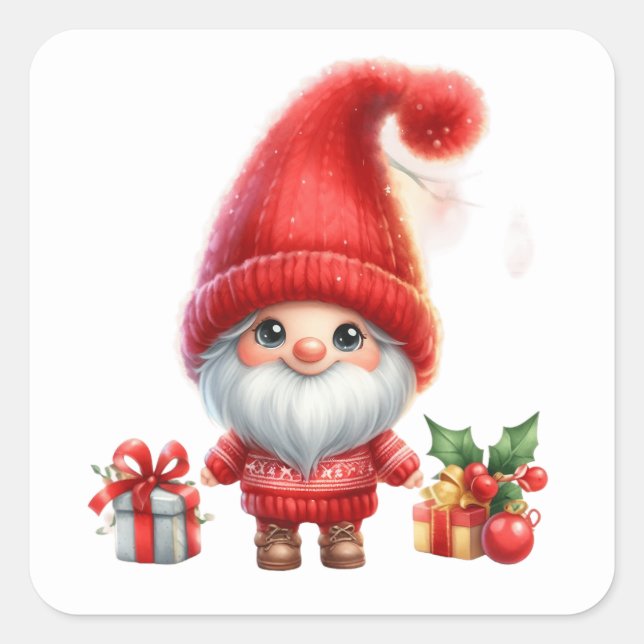 Pegatina Cuadrada Navidades Pegatinas Gnome (Anverso)
