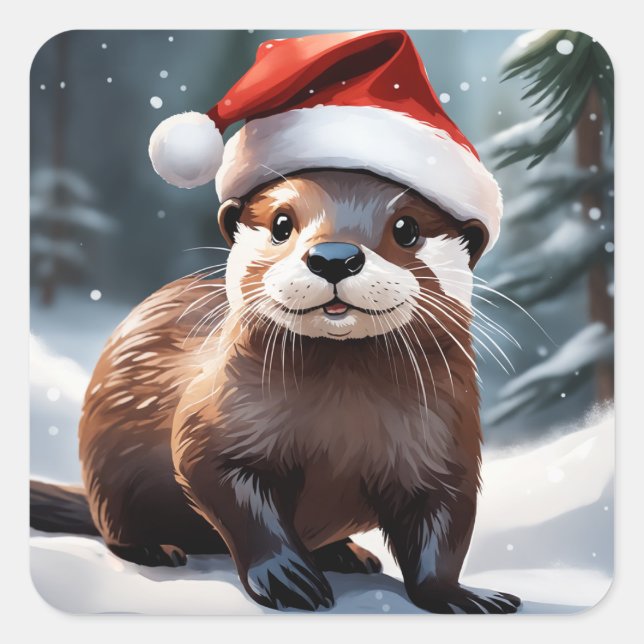 Pegatina Cuadrada Navidades Pegatinas Otter (Anverso)