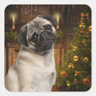 Pegatina Cuadrada Navidades Pegatinas Pug