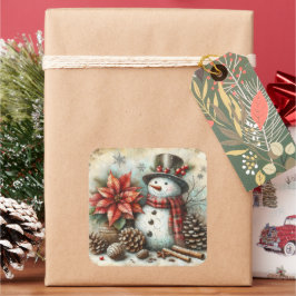 Pegatina Cuadrada Navidades Pegatinas Snowman