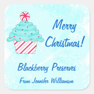 Pegatina Cuadrada Navidades Peppermint Cupcake Personalizado Etiquet